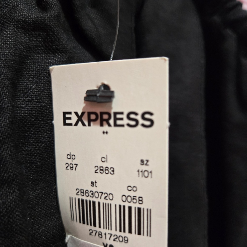 Express Women's Linen Blend Square Neck Tank Top Elasticized neck Black XS NEW - Picture 3 of 6